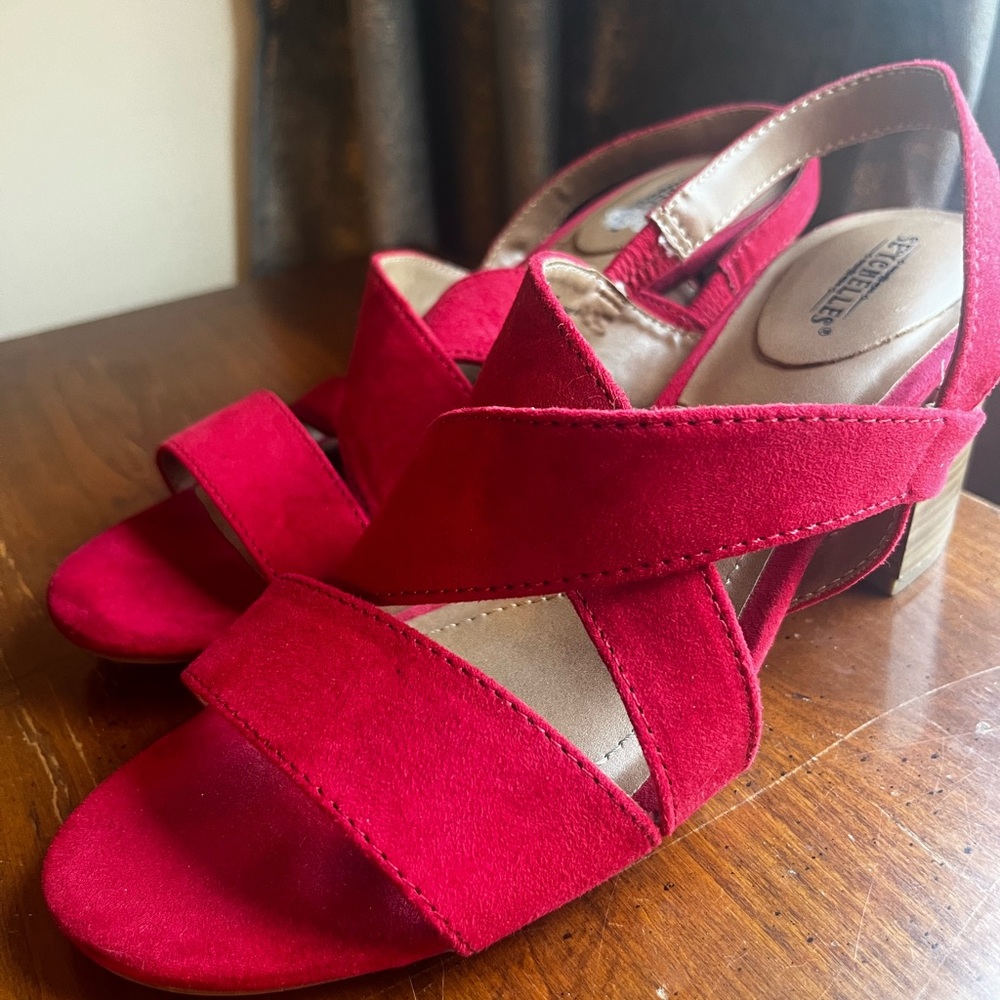Bold Red Sandals with High Heels and Wide Straps